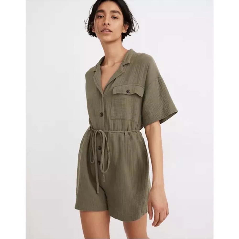 Madewell | Lightspun Belted Safari Romper | Green | Women’s Size Medium‎